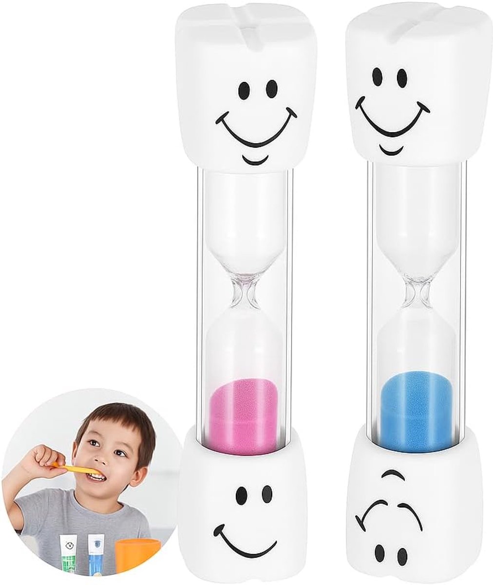Zandloper voor kinderen, 2 stuks zandloper, timer, 3 minuten, zandloper, tanden, kinderen, zandloper, timer, tandenborstel, theespel (roze + blauw)