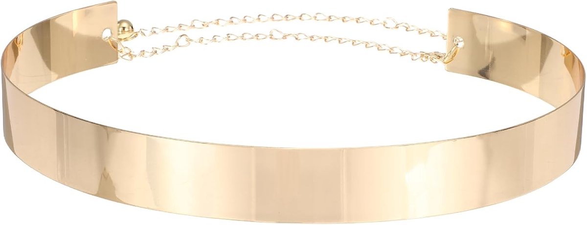 Metalen tailleriem voor dames, verstelbare riem met ketting, voor jurken, rokken, jeans, overhemden (goudkleurig breedband)