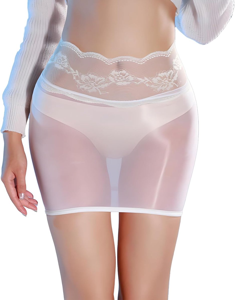 Sexy olieglanzende, slanke damesondergoed, transparante, transparante minirok van microkant, babydoll-ondergoed S-L