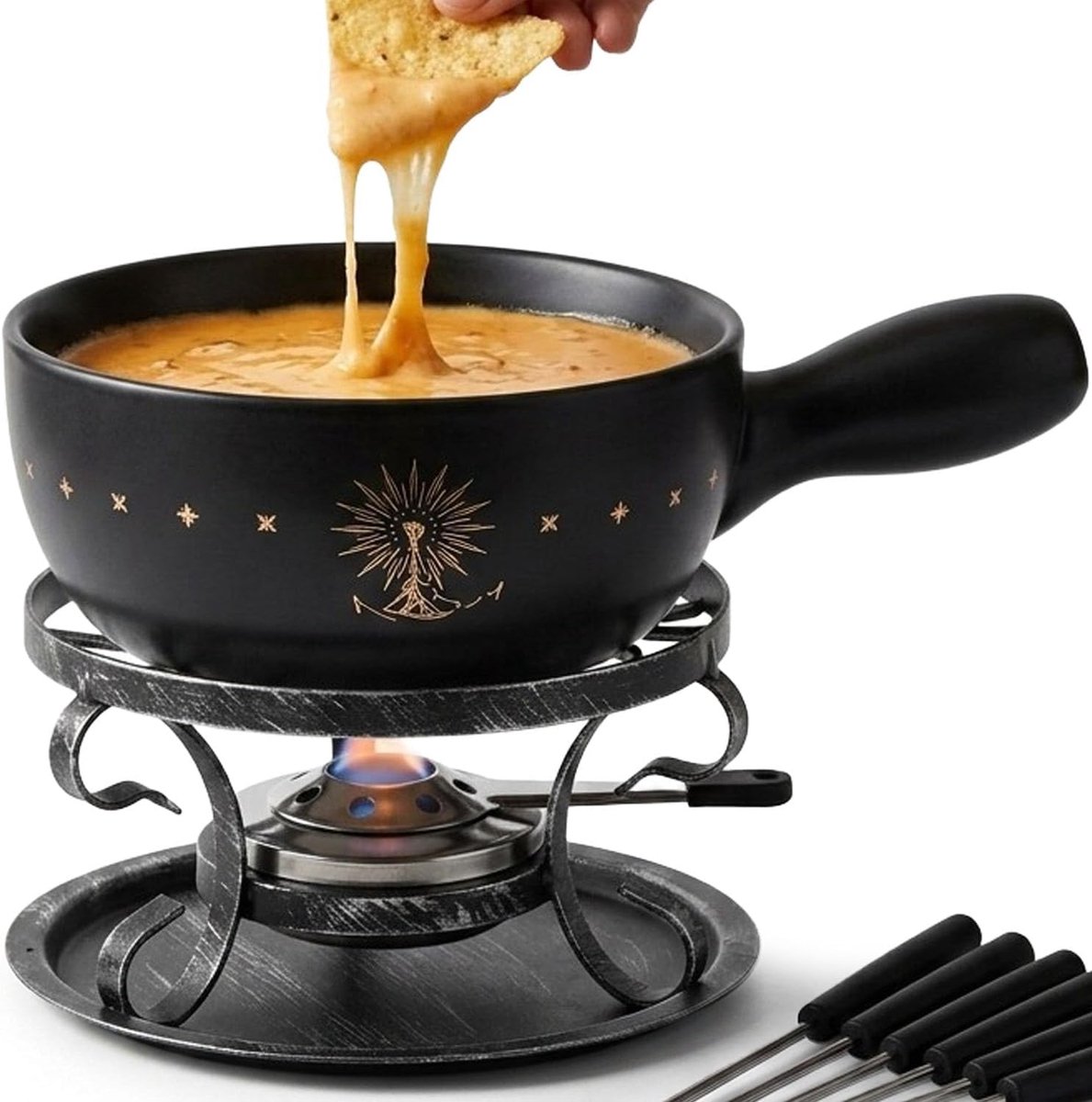 Fondue pot, keramische kaas fondue koken set (Fondue Set - Zwitserse Alpen)