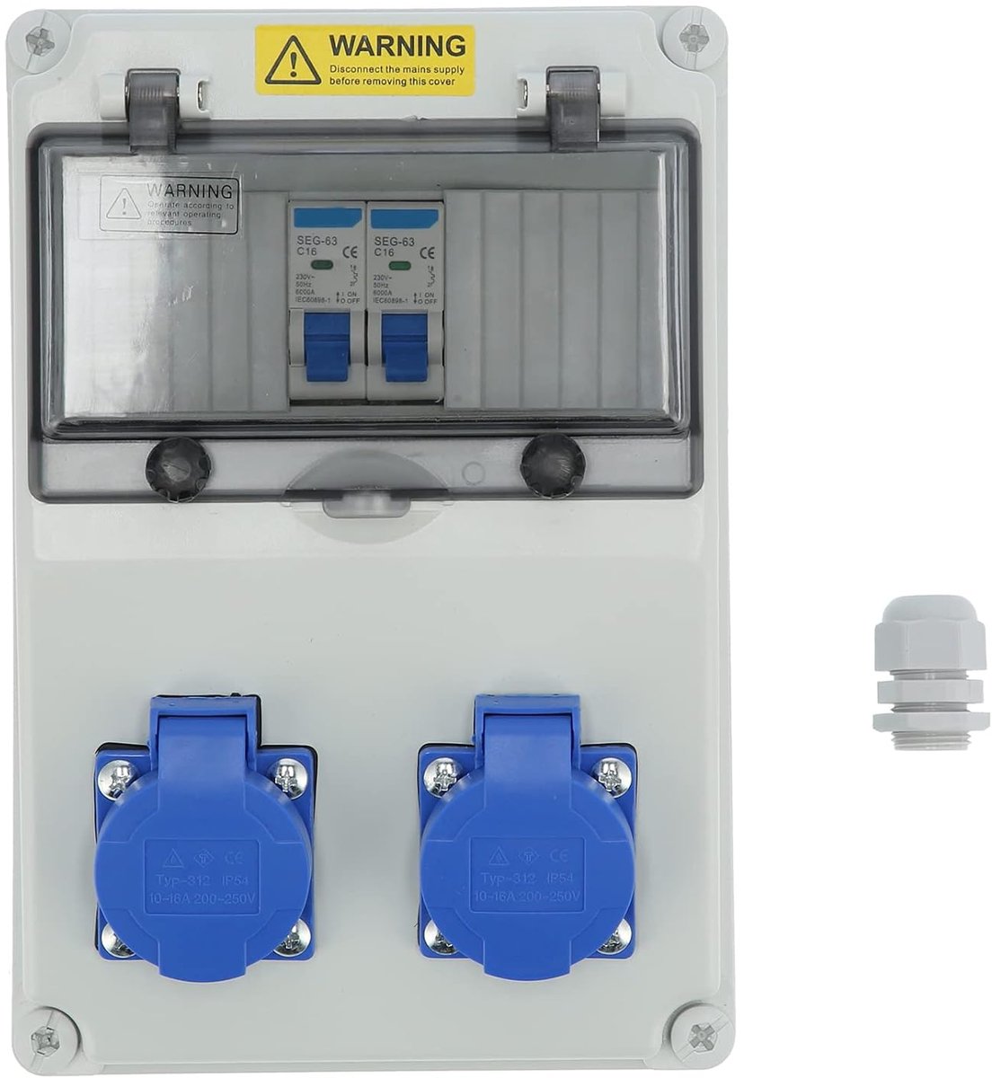 2 Positie, 16A 220-250V Stopcontactverdeler Stroomverdeler Bouwstroomverdeler Verdeler Vochtige-ruimteverdeler Stroomverdeler voor wandbevestiging IP65 (EU-stekker)