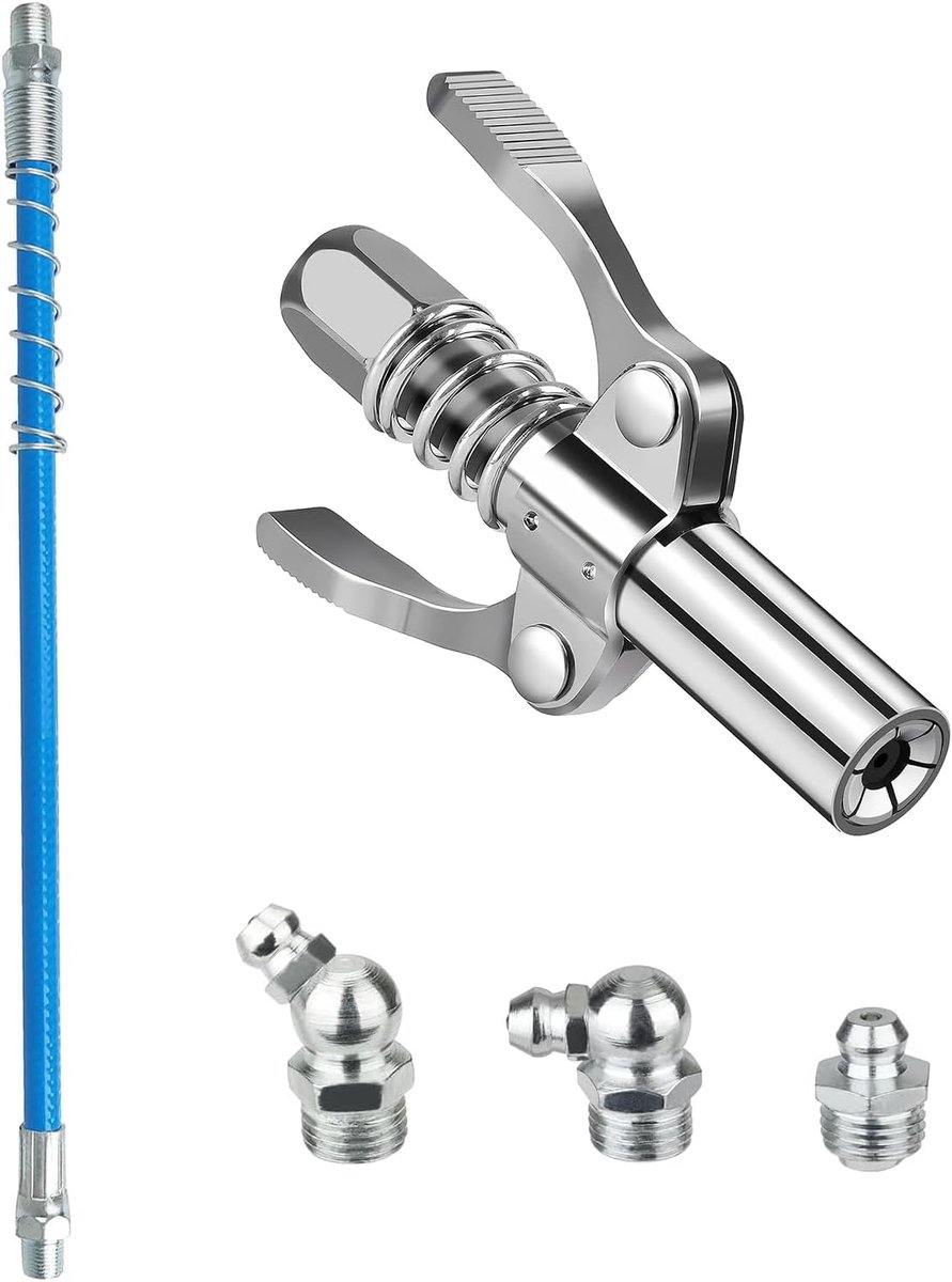 5-delige set vetpers mondstuk vetpers koppeling dubbele handgreep koppeling 30 cm slang 10000 PSI smeernippel voor werkplaats en machines smering compatibel met M6 tot M14