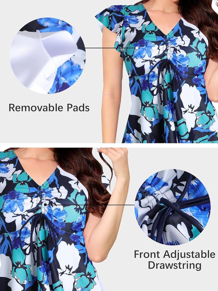 Tweedelig badpak voor dames, push-up tankini-set met zwemshorts, badmode