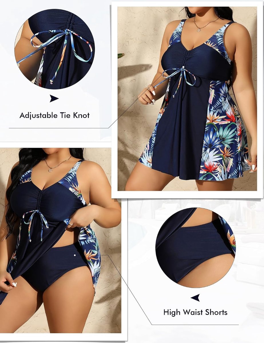 Tankini voor dames, grote maten, V-hals met hoge taille, badpak met shorts, buikweg, badmode voor zomer 2025