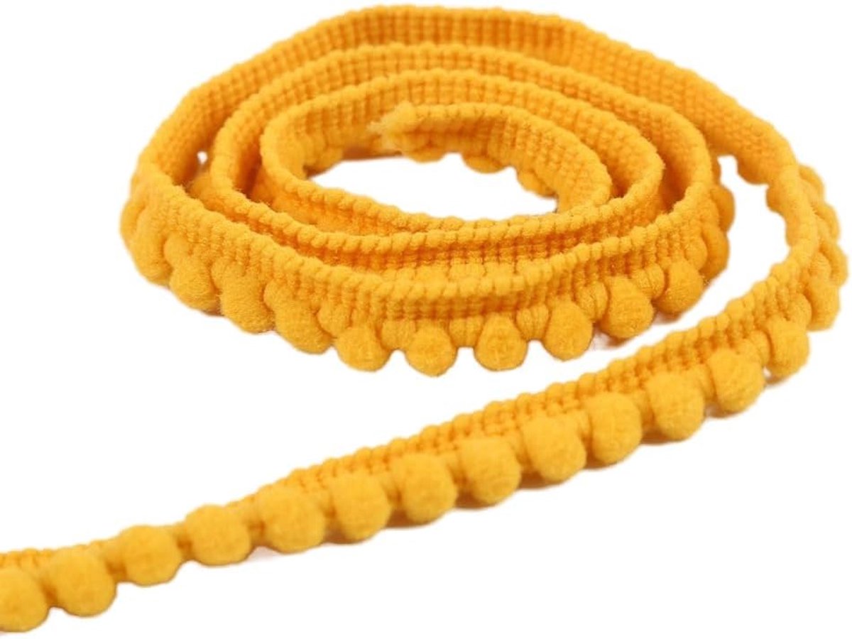 30 meter 10mm mini pomponbies decoratieve lint, pomponlint, pomponband, franjelint, kantlint, sierlint, decoratielint, pompons bies voor naaien, DIY knutselen kleding, donkergeel