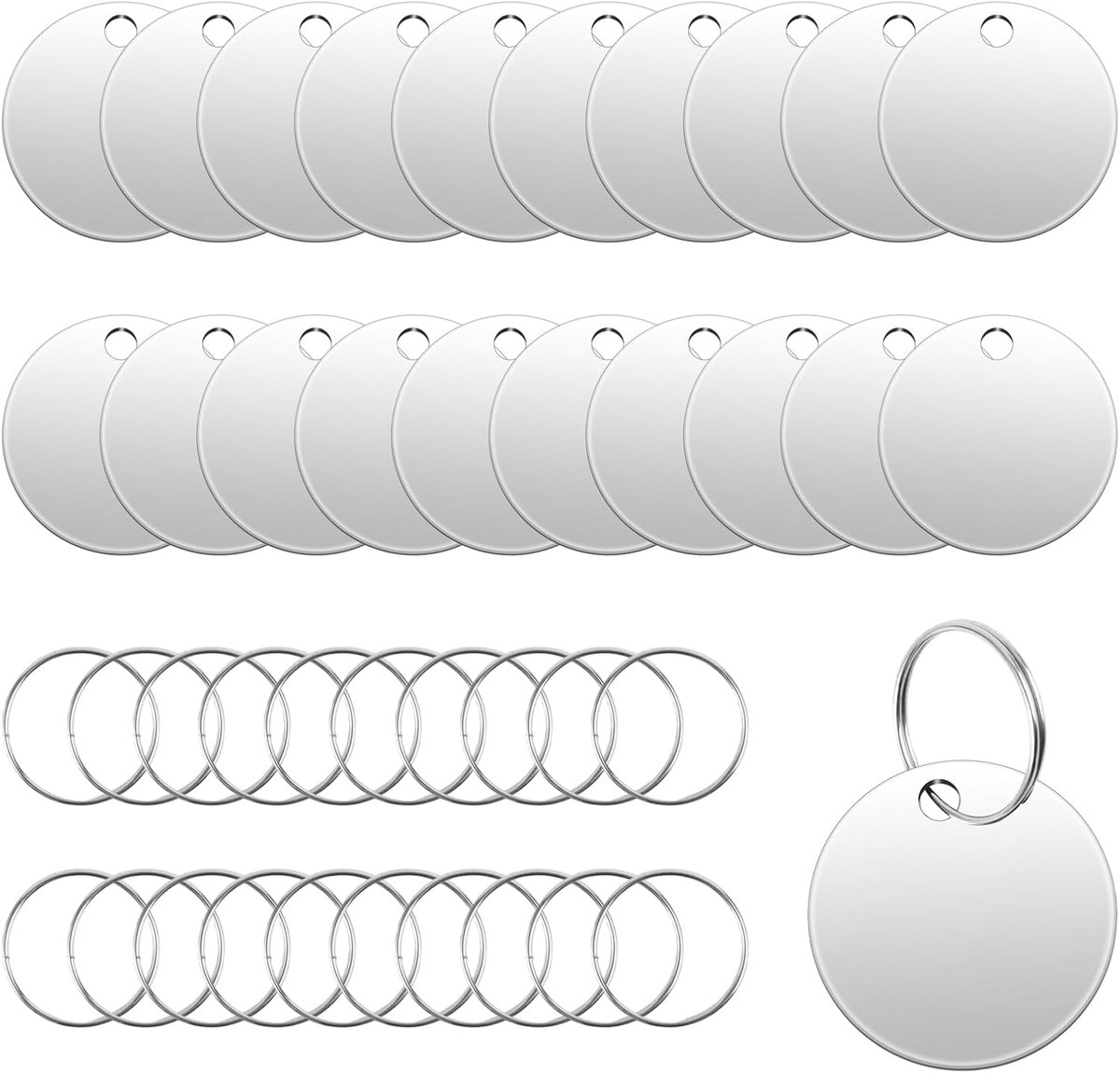 20 stuks roestvrijstalen hangers, blanco, dogtag onbewerkte met sleutelring, sleutelhanger, blanco metaal, hondenpenning onbewerkte ronde gravure, roestvrij staal, onbewerkte hondentags voor