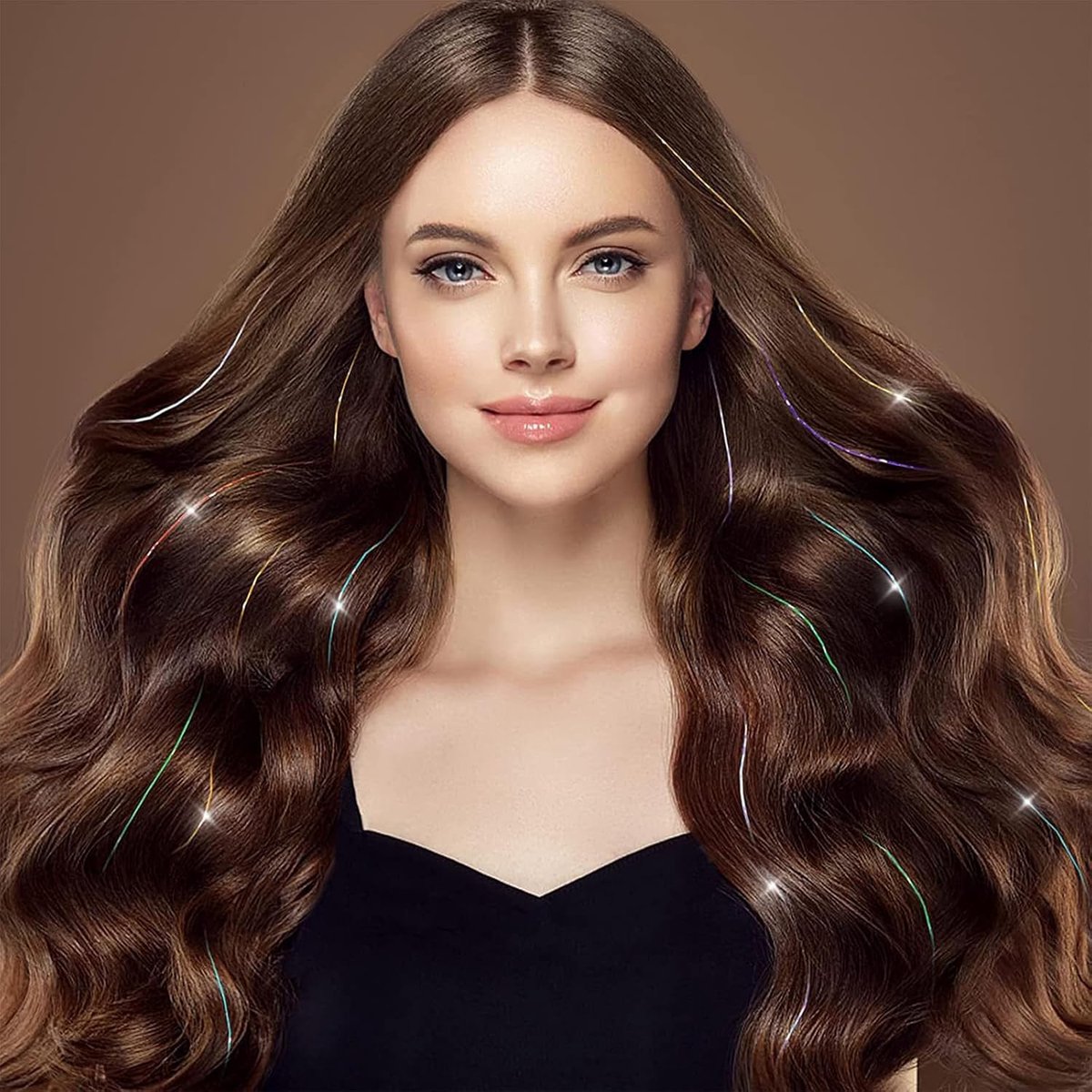 In Haar Klatergoud Set Sprankelende Glitter Hair Extensions Verwarm Sprookje Pruik Stuk voor Feesten Festivals Polyester Vezel 19,6 Inch 6 Stcs Multi -kleuren ()