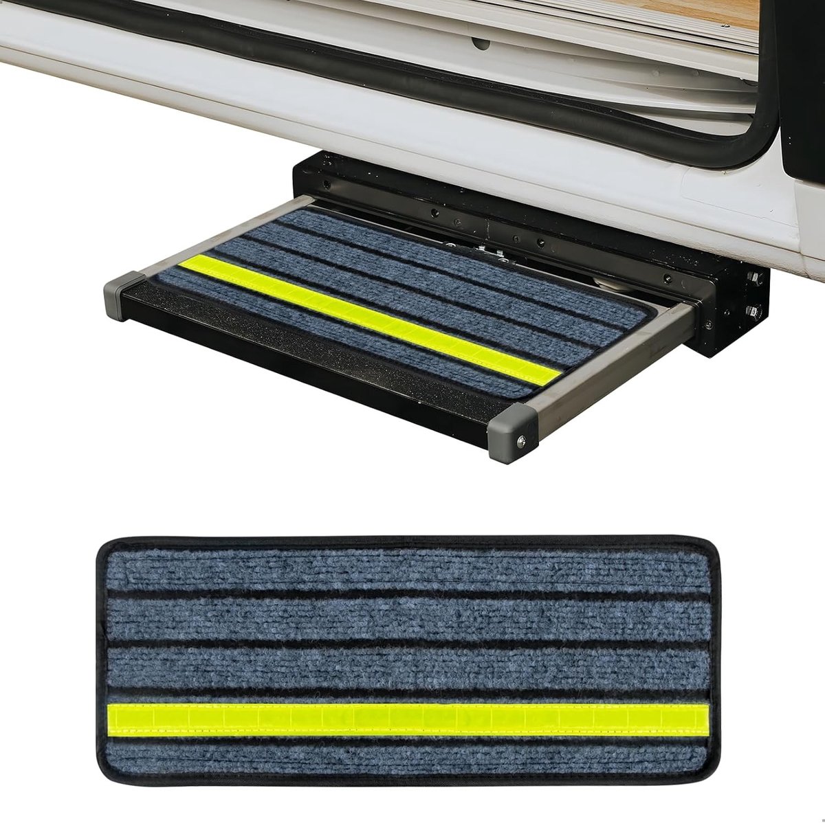 Antislip Trapmat voor Campers, Zelfklevend Tapijt met Nachtreflectoren, 48 x 19 cm, Grijs, Veiligheid, Comfort, Duurzaamheid