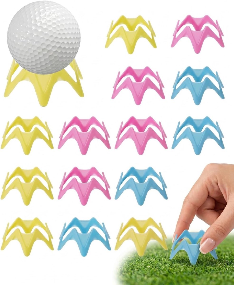 Herbruikbare en duurzame golftees (15 stuks) voor driving range en matten, onbreekbaar met hoogtemarkeringssysteem, gerecycled kunststof, 4-puntige kop