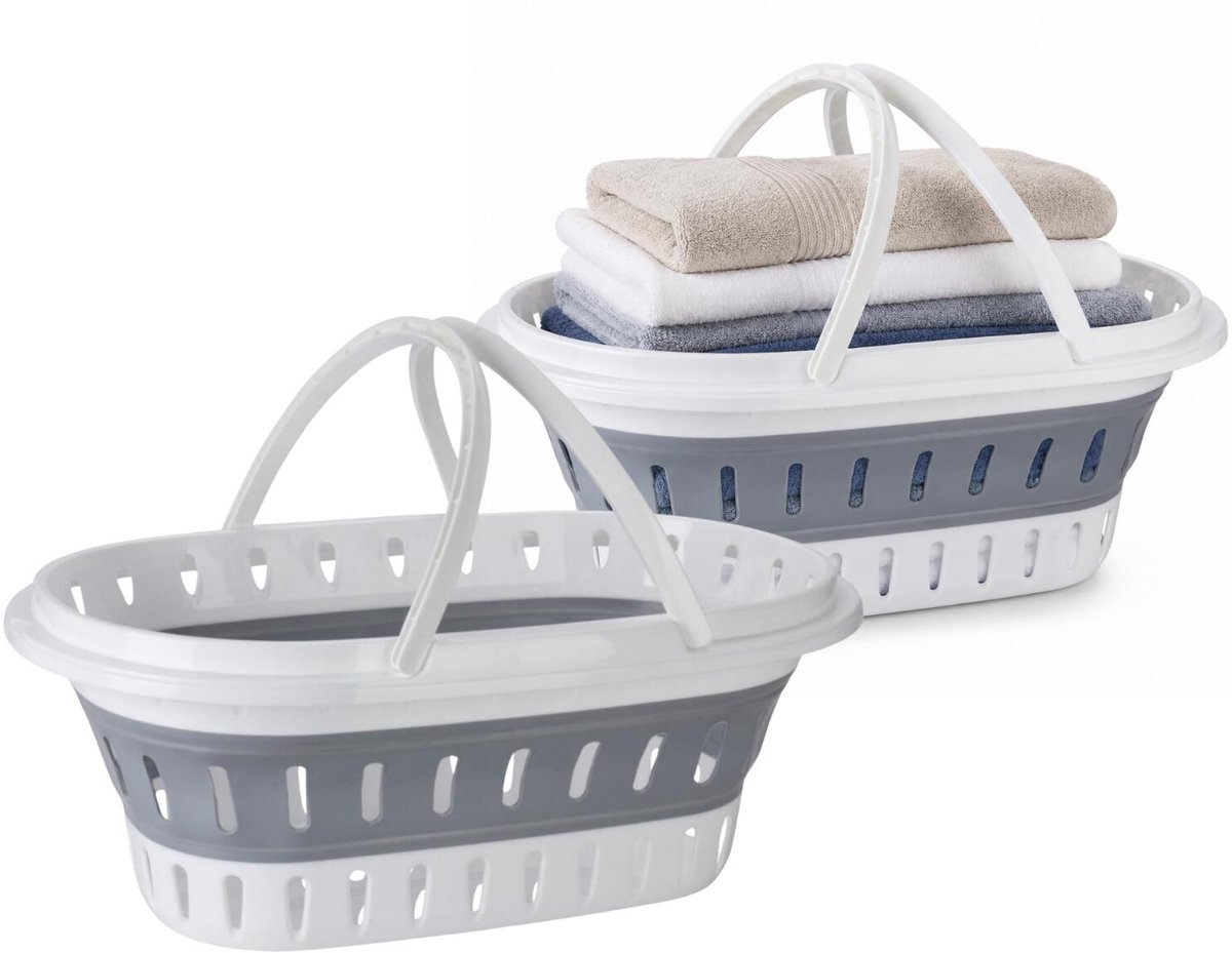 Storage Solutions Wasmand - 2x - opvouwbaar - met handvatten - kunststof - 25 Liter - 58 x 38 cm - wasgoedmand