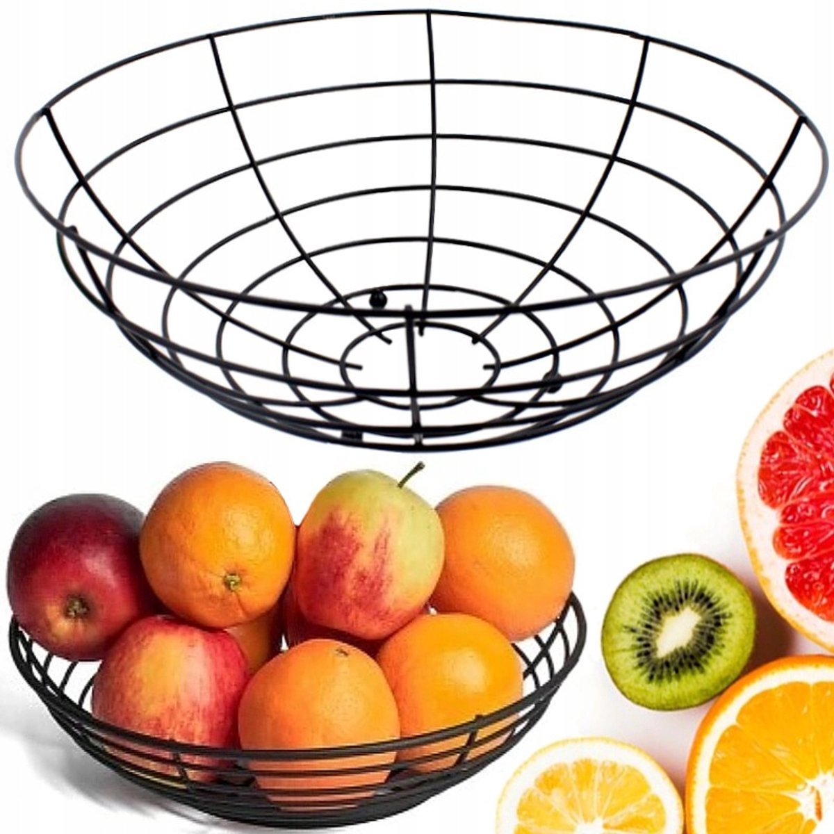 Zwarte Metalen Fruitmand - Zwart, Rond, Loft Stijl