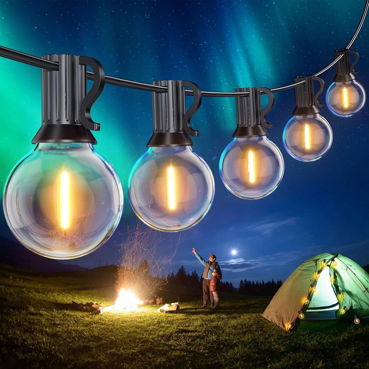 LED Lichtsnoer Buiten - Warmwit - 45 m - Waterdicht met G40 LED Lampen - Voor Terras, Tuin en Feest
