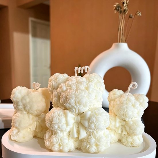 2 stuks kaarsvormen van siliconen, 3D-rozenbeer-kaarsvorm, rozenbeer, teddybeer, siliconen vorm, beer, doe-het-zelf kaarsvormen voor zelfgemaakte zeep, cadeaus voor Valentijnsdag (S+M) — afbeelding 2