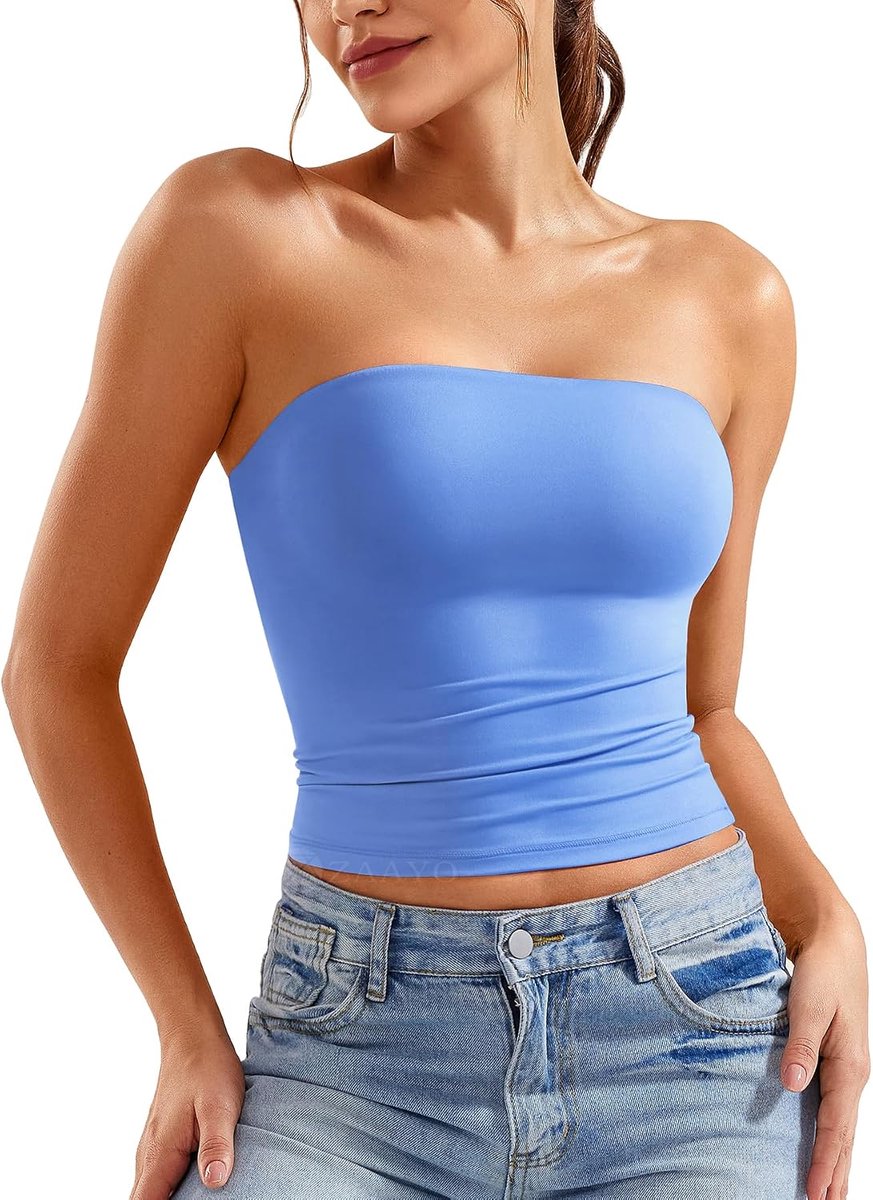 Schoudervrije tube top voor dames, bandeau-top, Y2K, slimfit, crop top, sexy, zomer, top, dubbel gevoerde tanktop