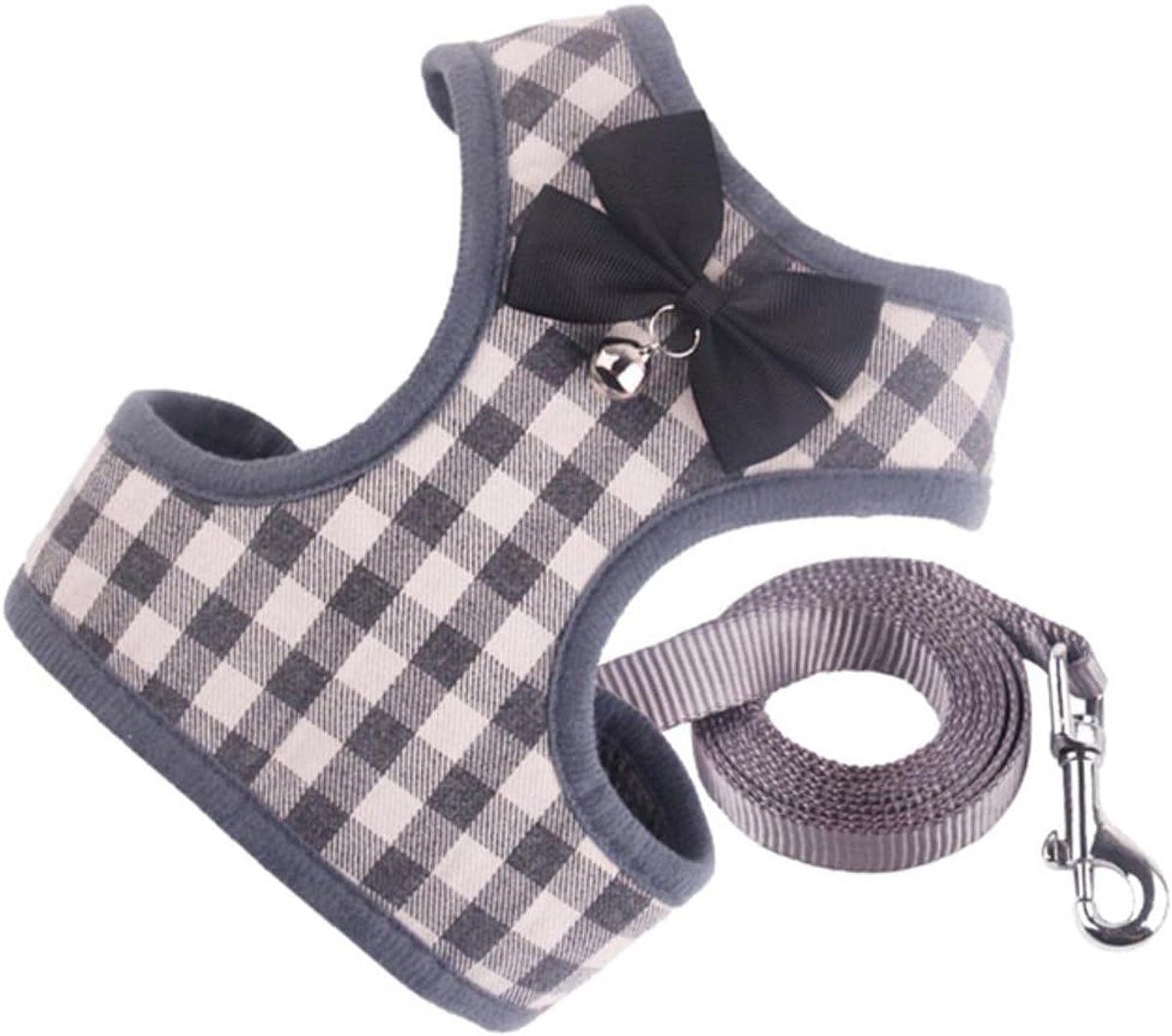 Harness Small Dog Harness And Leash Set Pet Cat Vest With Bow Mesh Padding, Suitable For Small Puppies And Chihuahuas-Grey,S