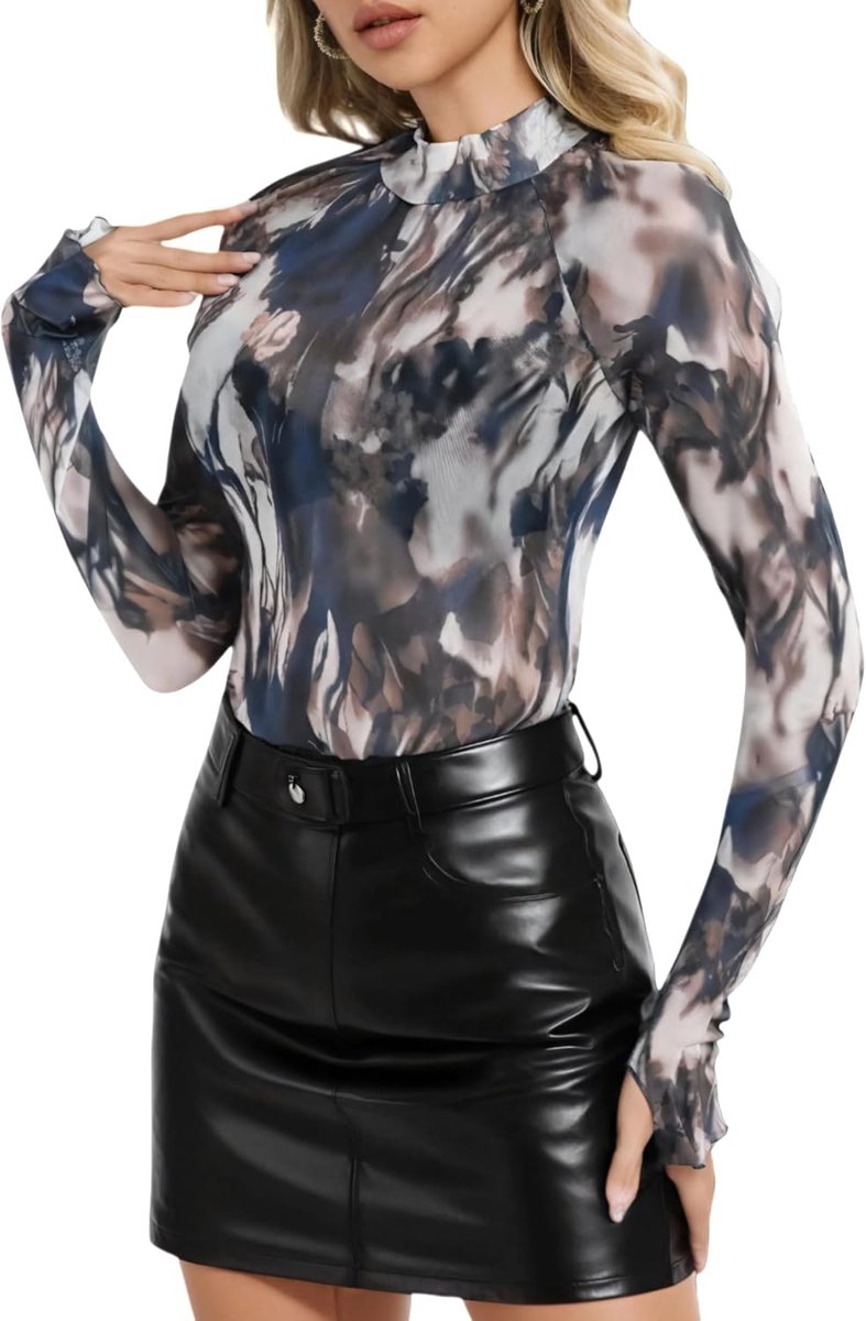 Mock Neck Lace Sheer Tops Semi-transparante basislaag Pullover