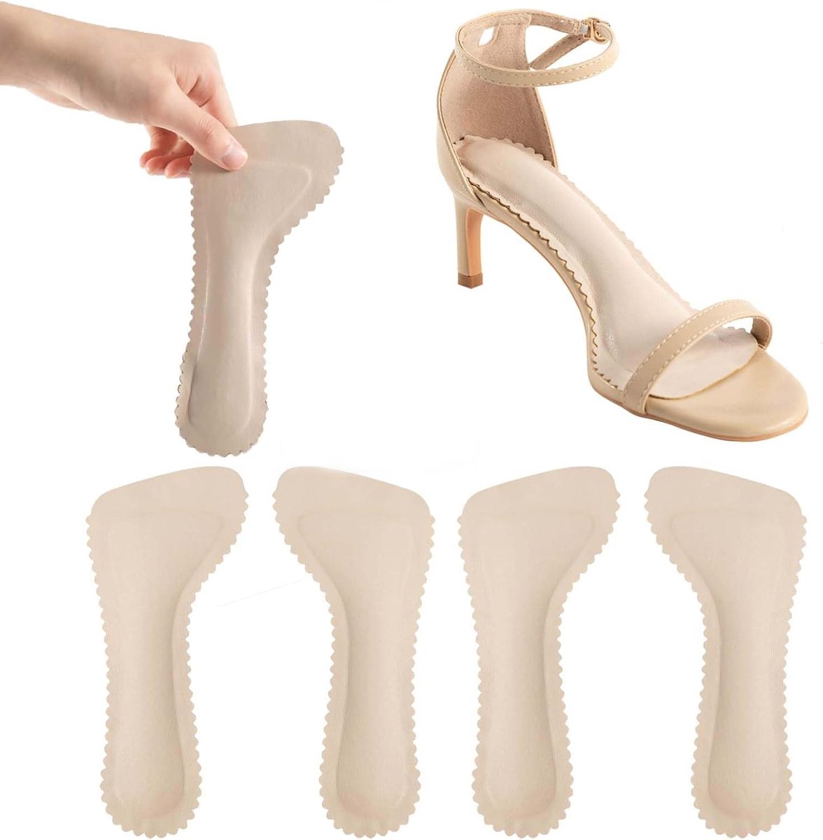 2 paar, zachte inlegzolen, zelfklevend, antislip, ademend en absorberend, zolen voor sandalen en hoge hakken, nude kleur