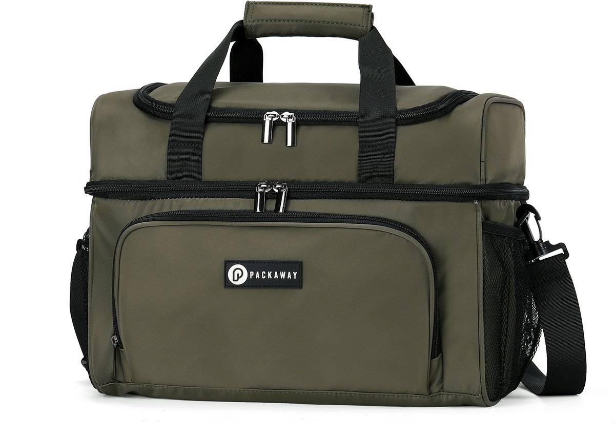 Packaway Koeltas 20L - Lunchtas - Inclusief 4 Koelelementen - Dubbel Compartiment - 4-Laags Geïsoleerd - Waterafstotend - Olive Green