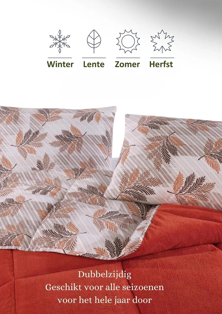 Dekbed zonder overtrek - Met kussensloop- Oranje - 155 x 215 cm - Eenpersoons - 2 in 1 Dekbed - Teddy - Zacht & Hypoallergeen - 4 Seizoenen - Dubbelzijdig - Wasbaar - De Linde Home