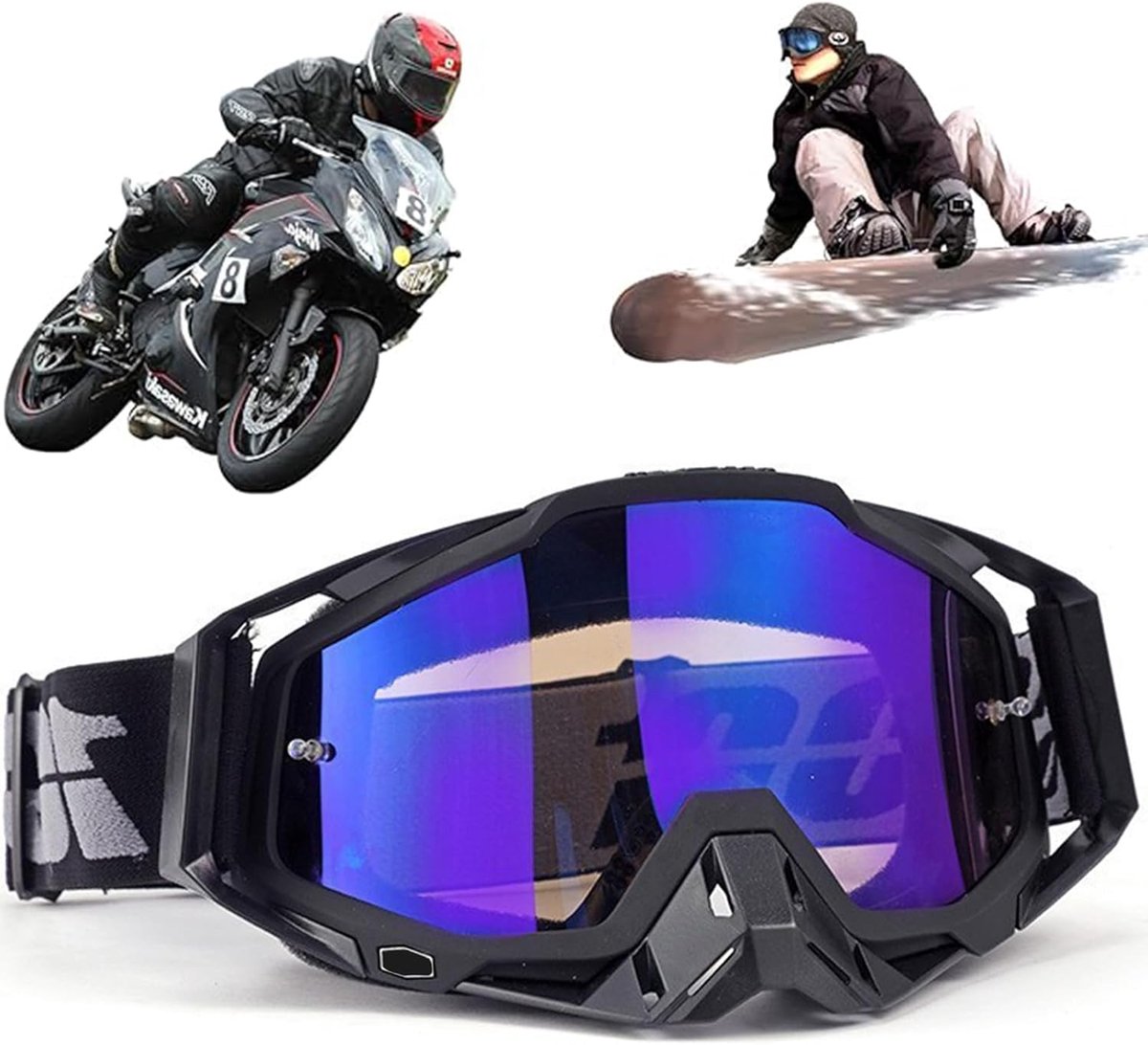 Winddichte stofdichte motorcrossbril, skibril, dirt bike crossbril, anti-condens UV-skibril, off-road racing fietsbril, voor fietsen, langlaufwedstrijden, ATV, UTV, grijs/blauw