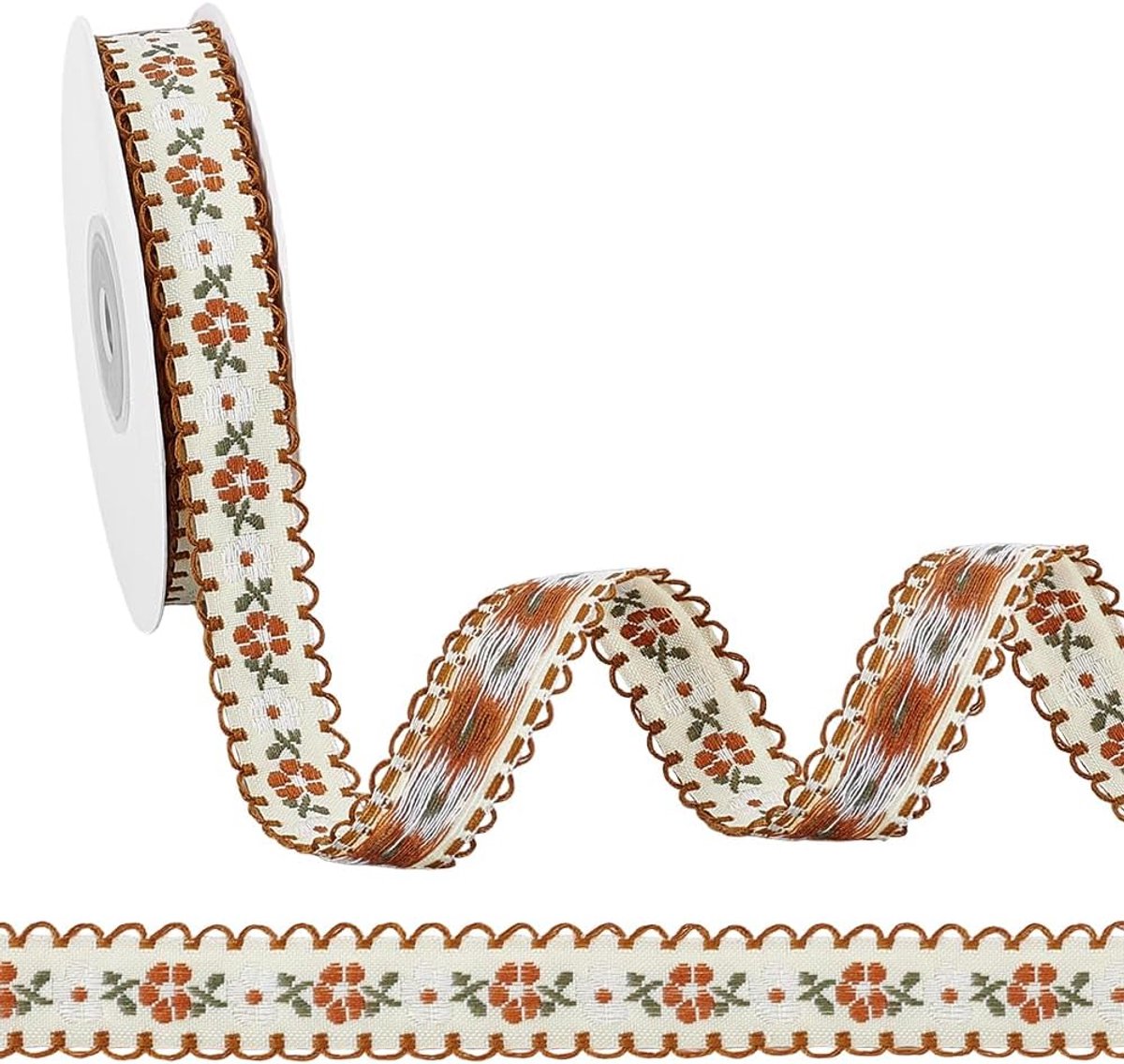 2 rollen 20 yards/18,28 m vintage bloemen jacquard lint trim, 1,6 cm breed geborduurd geweven polyester lint, of naaien doe-het-zelf knutselen kleding woondecoratie geschenkverpakking