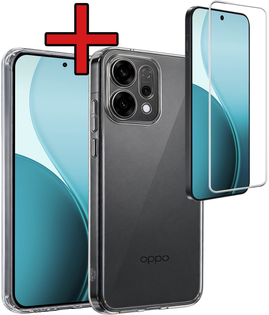 Hoesje - Met Screenprotector - Geschikt voor Oppo Reno 14 - Sterk & Shockproof - Telefoon Hoes - Back Cover - Siliconen Case - Telefoonhoes - Transparant