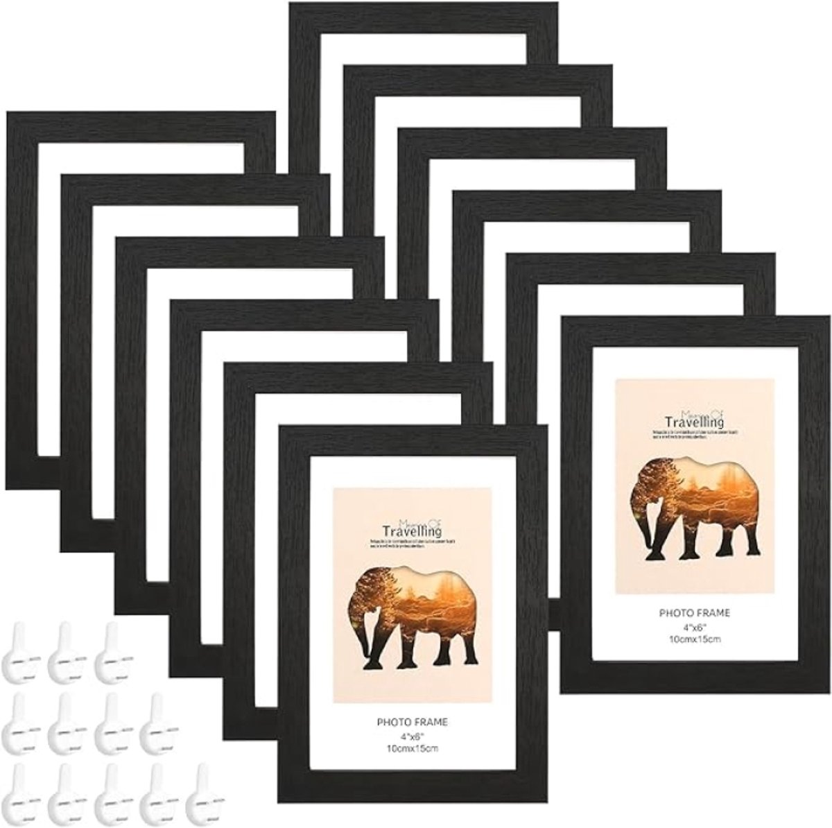 Fotolijst 10x15 cm zwart - Set van 12 - Houten fotolijst voor wand en tafel