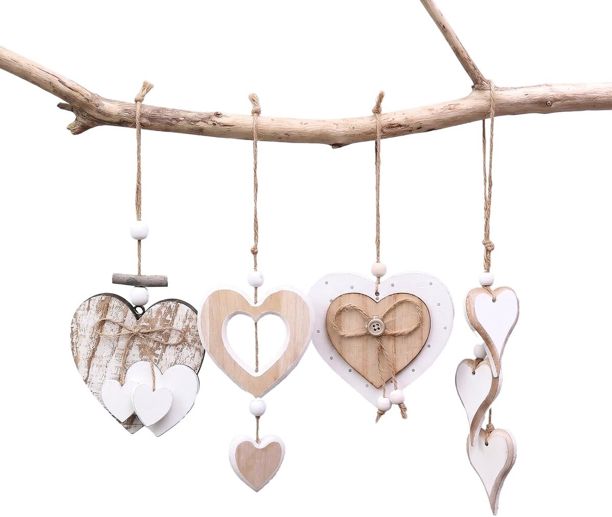 4 stuks raamdecoratie, raamdecoratie, houten hart, geschikt voor interieurinrichting, veelzijdige stijl, creëert een bijzondere kamersfeer en combineert decorativiteit met natuurlijke