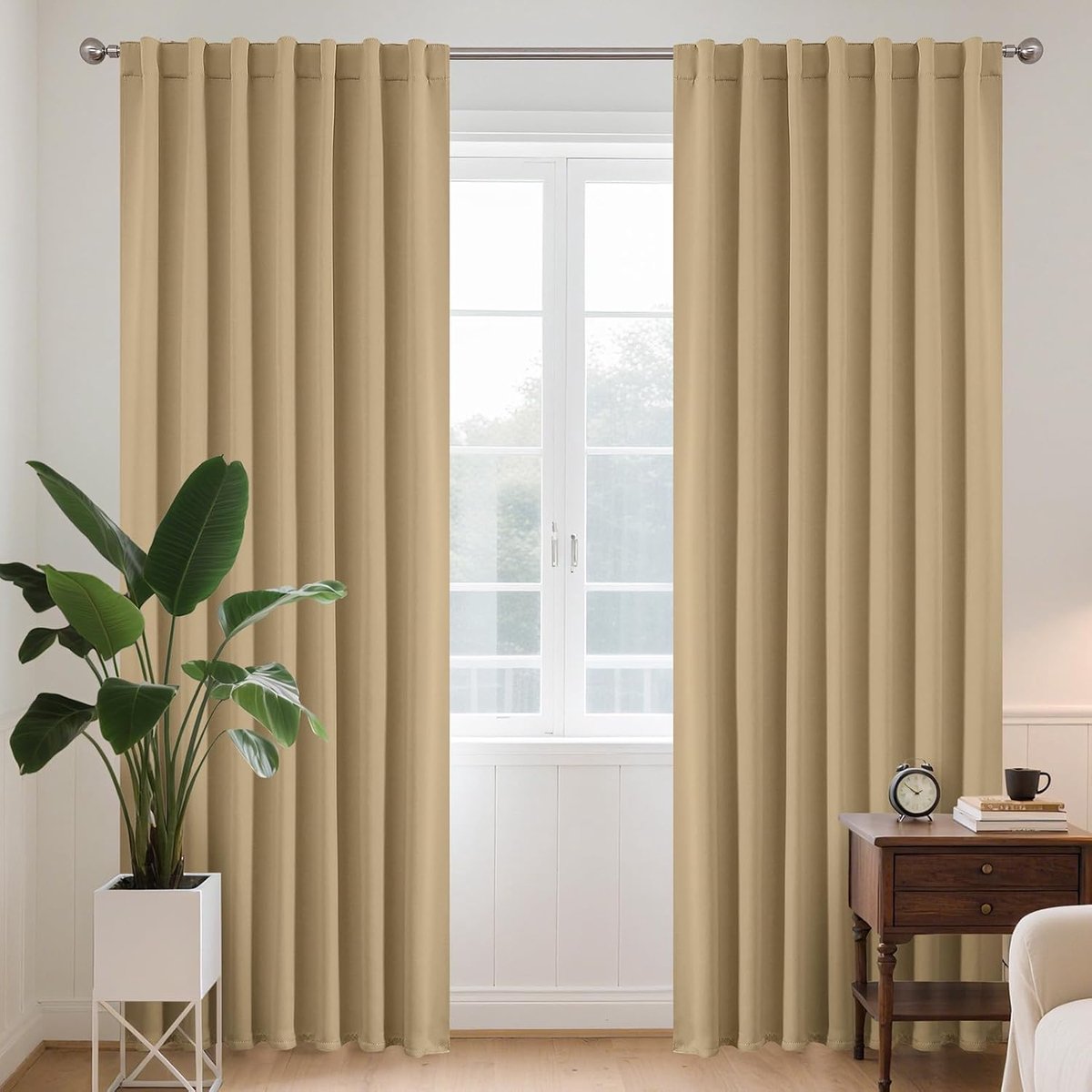Thermo-verduisteringsgordijn, beige, 140 x 245 cm, isolerend, tegen vocht, hitte, lawaai, uv-bescherming, met verborgen lussen en stangdoorvoer voor woonkamer, slaapkamer, balkon, 2 stuks