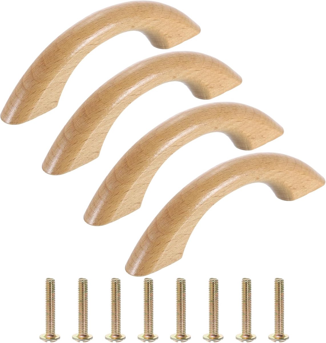 4 stuks houten ladegrepen, 64 mm, gatafstand brugvormig, beukenhout, kast, ladeknoppen, handgrepen voor keukenkasten, commodes, meubels