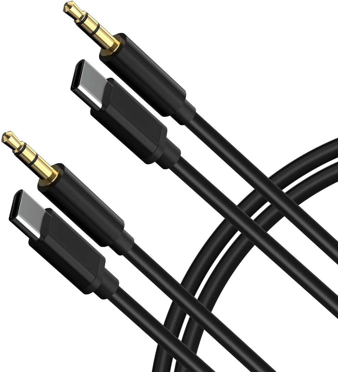Type C audiokabel voor Soundcore Space One Pro/One/Q45/Q11i, H30i, Life Q35/Q30/Q20/2 Neo, Space NC, USB-C naar 3,5 mm TRS vervangende AUX-kabel (3,3ft/1m, 2 stuks)
