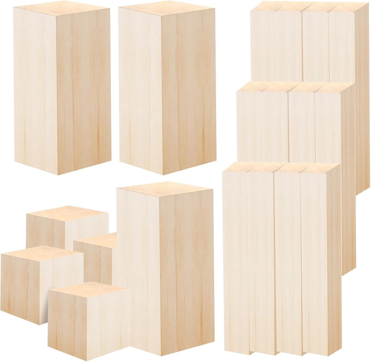 19 stuks lindehout om te snijden: houten blokken om te knutselen, snijhout, basswood houtsnijwerk, glad oppervlak, houten blokken voor doe-het-zelf handwerk en handwerk