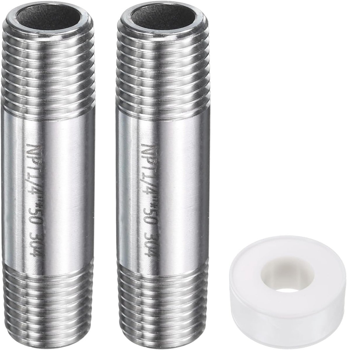 Set van 2 roestvrijstalen slangkoppelingen 1/4 inch NPT x 1/4 inch NPT buitendraad 2,01 inch lengte nippel gietijzeren buis voor het aansluiten en verlengen van biermachines en
