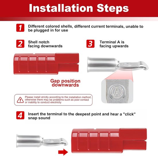 8 stuks 50A 24V/600V batterij snelconnector voor Anderson Powerpole, 50 Amp Quick Disconnect Aansluiting Modulaire Plug Koperen Terminal voor 6-12AWG AC/DC Voertuig Heftrucks Trailer Elektrisch — afbeelding 5