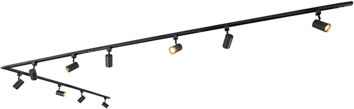 - Modern Railsysteem met 10 spots 1-fase zwart - Jeana | Woonkamer | Slaapkamer | Keuken - Aluminium Langwerpig - GU10 Geschikt voor LED - Max. 10 x 50 Watt