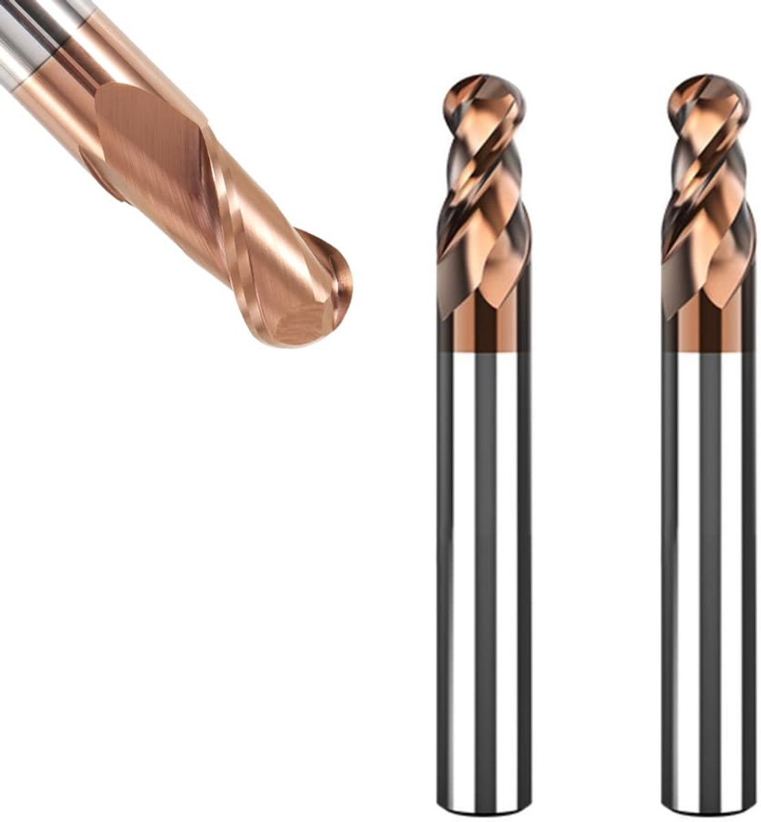 2 stuks VHM Radiusfrees Kugelkopffräser - Ø 6mm, AlTiN coating HRC 55, hardmetal-Kugelkopffräser, 2 tanden CNC-graveerfrees voor metaal