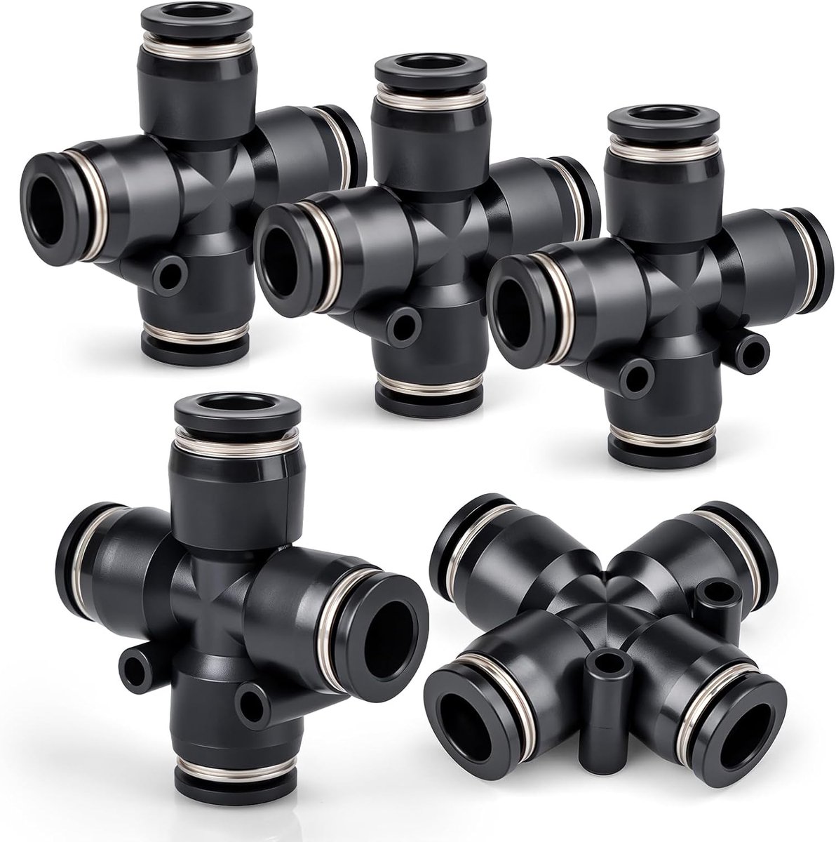 5 stuks 4 Weg 6mm Inch OD rechte Push Fittings Plastic Quick Release Connectors Lucht Line Fittings PZA6