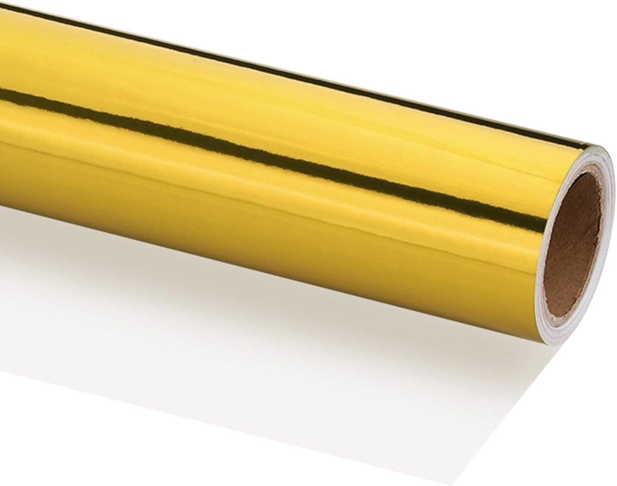 Metallic inpakpapier, 12 inch x 200 inch (16,4 ft) 120 g/m² mat folie papierrol verpakkingspapier voor Kerstmis, bruiloft, verjaardag, geel