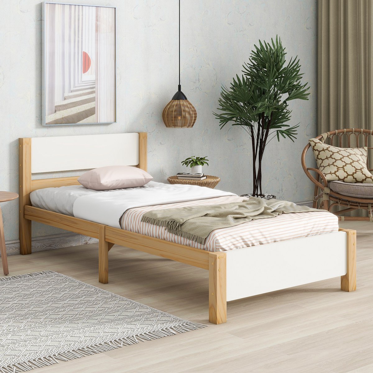 Bedframe - voor matras 90 x 200 cm - wit - met lattenbodem - afmetingen 97 x 207 x 82 cm cm - matras niet inbegrepen - voor de slaapkamer