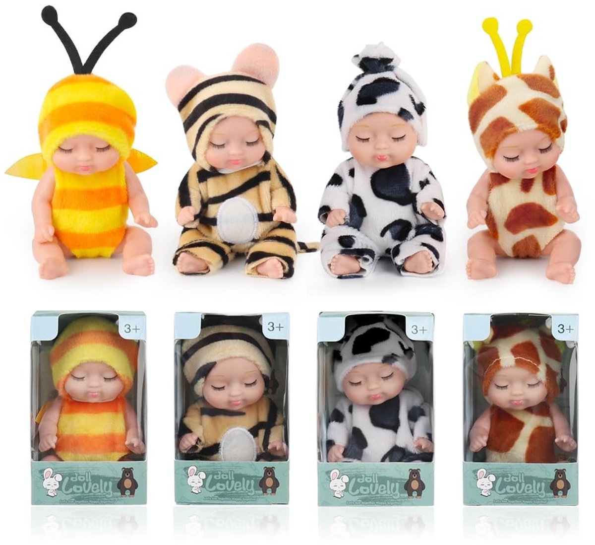SolidKeus - 4-delige Mini Baby Doll Set voor Kinderen met Lifelike Ontwerp