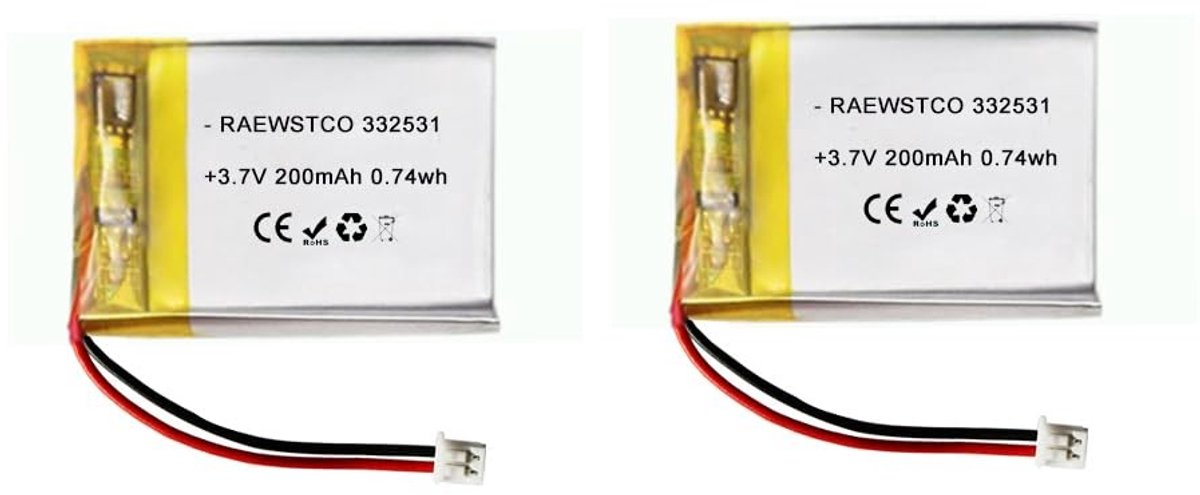 SolidKeus - 2 Stuks 3,7 V 200 mAh Lithiumbatterij voor Intelligente Toiletten en Toetsenborden