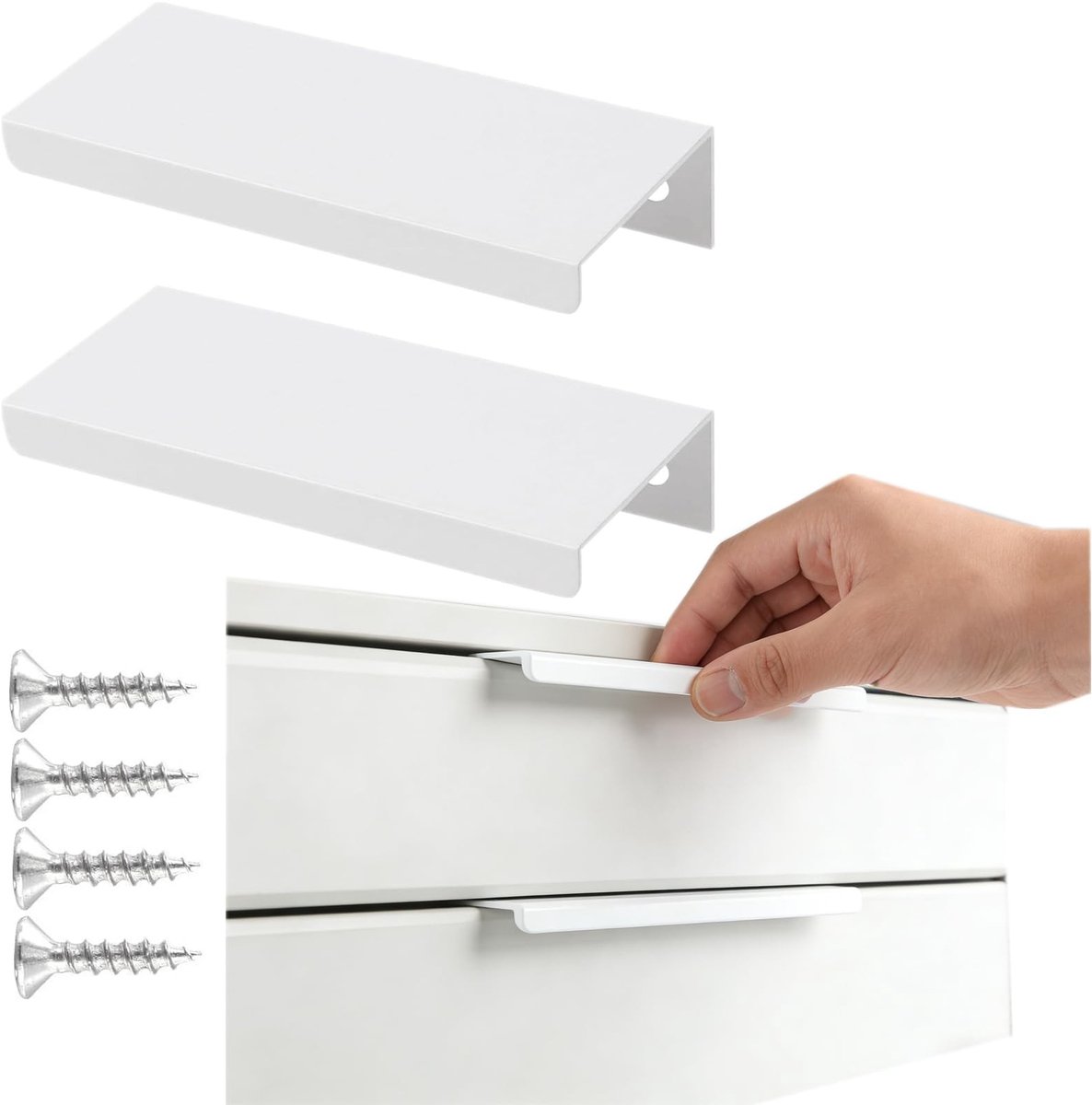 SolidKeus - Set van 2 Verborgen Meubelhandgrepen, Aluminium Wit, 80 x 35 mm