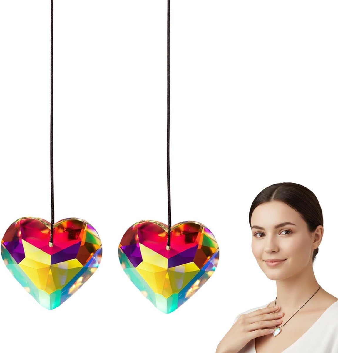 Zonlicht Reflecterende Hartvormige Glas Suncatcher - 2 Stuks Regenboog Decoratie voor Raam, Sleutelhanger en Cadeau - 30mm Transparant Kristal