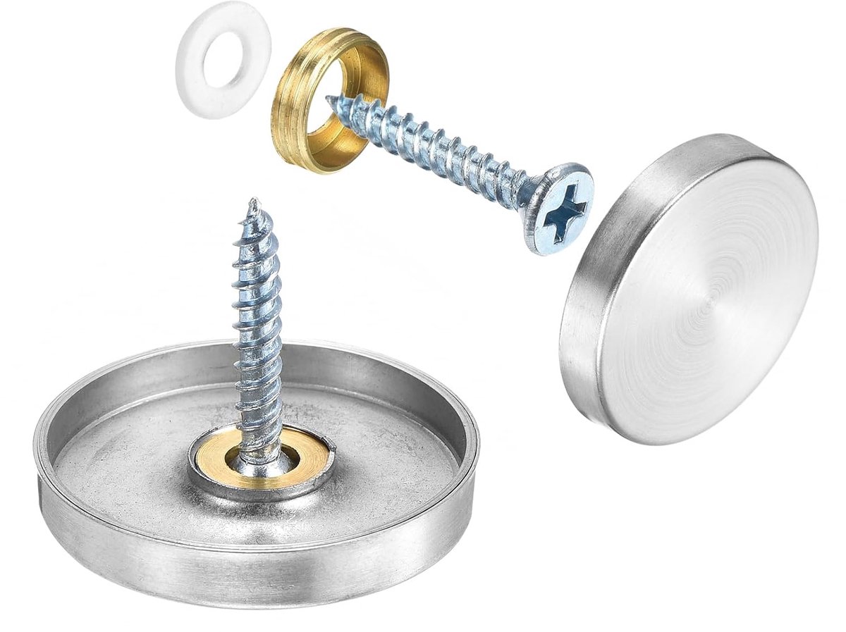 12 stuks schroefdoppen, spiegelschroeven van roestvrij staal 304 decoratieve doppen, nagelafdekking, schroeven, spiegelbevestiging voor reclametechniek, diameter 30 mm, zilver