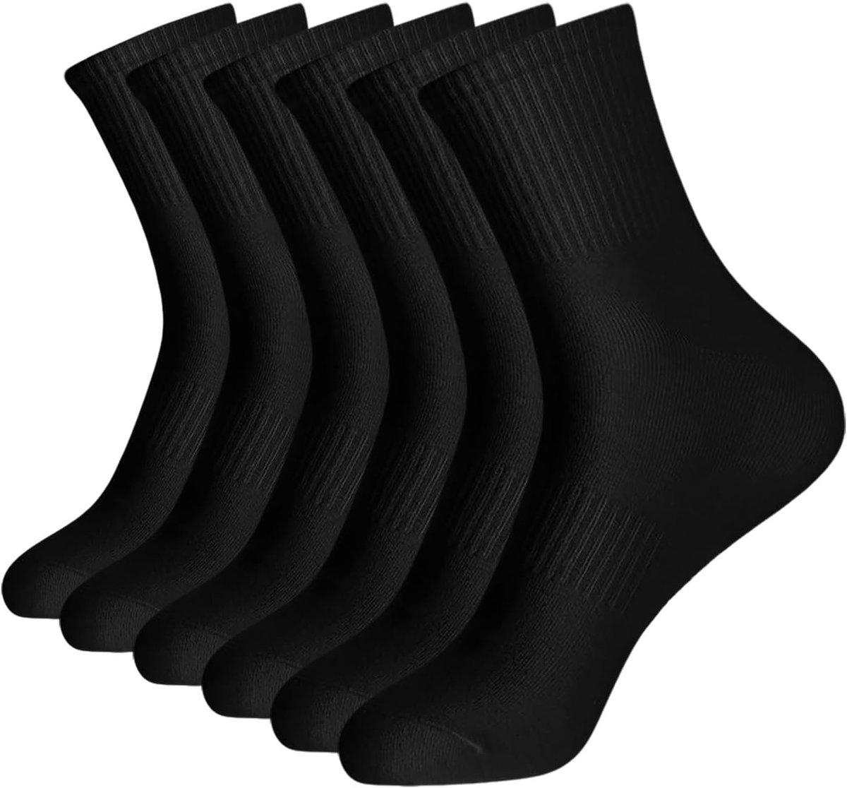 Crew-sokken, EU 39-42, zachte ademende sportsokken voor heren en dames, ronde sokken voor outdoor, tennis, wandelen, hardlopen, trainer, zwart