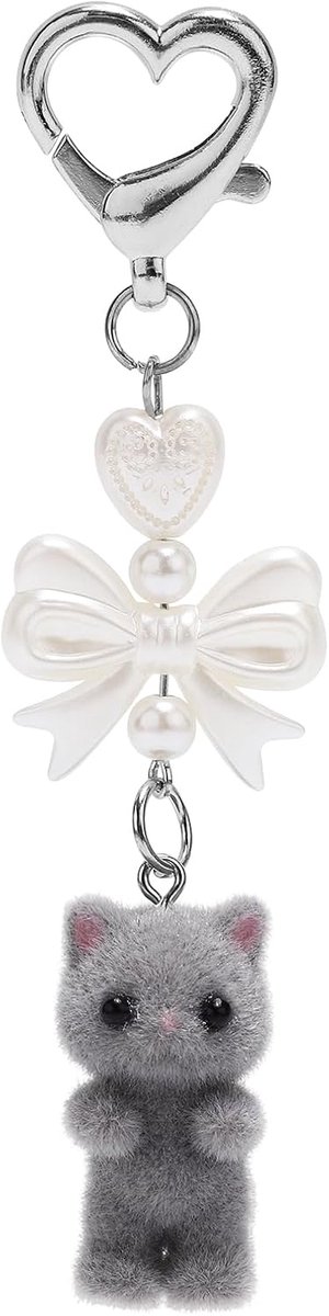 Fuzzy Cat Sleutelhanger, Cat Charm Sleutelhanger Cat Lover Gift Hart Strik Hanger Knuffeldier Sleutelhanger voor Vrouwen Rugzak Tas Telefoon Decoratief Ornament