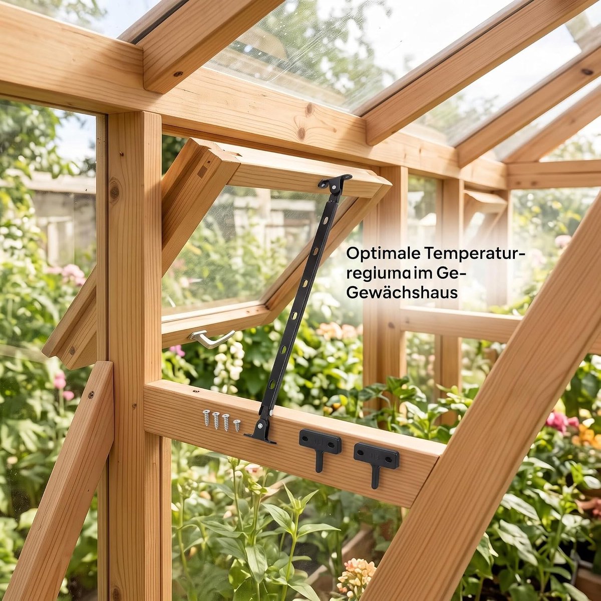 Kas Dakraamopener Handleiding Kasraamsteun Stevig Aluminium met 6 Schroeven voor Optimaliseren van Kasomgeving 15.35 Inch (BLACK)