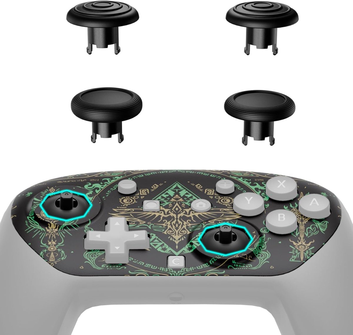 EXtremeRate Voorpaneel voor Nintendo Switch 2 Pro Controller, Voorpaneel en ThumbsGear Joysticks voor Switch 2 Pro Controller, Behuizing met Achthoekig Joystickontwerp-Zwarte Zelda