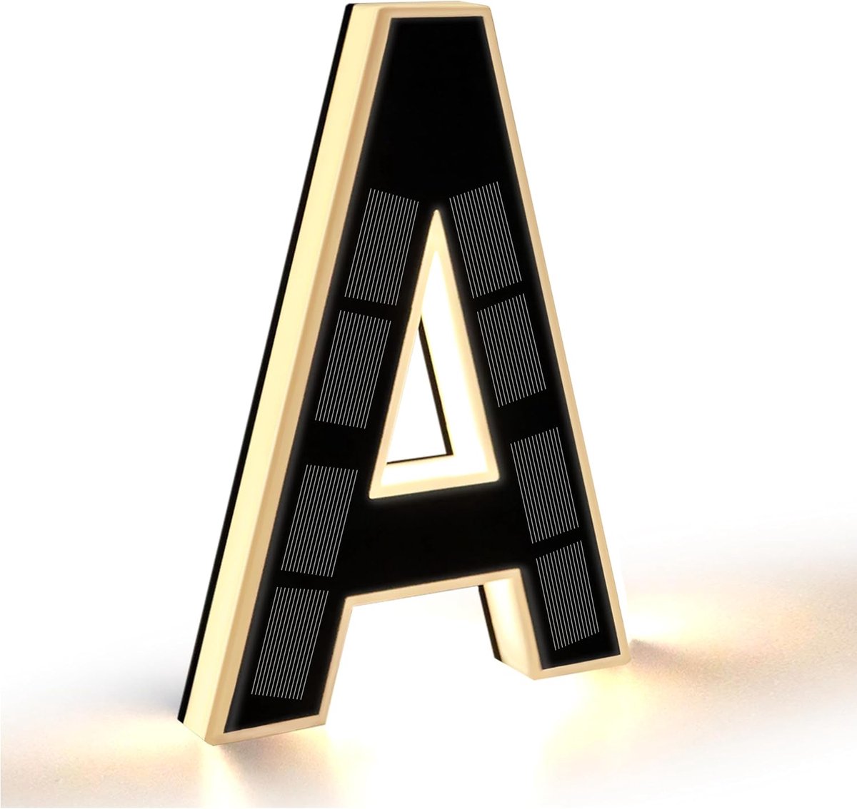 Huisnummer Verlicht voor Buiten Waterdicht, Verlicht Huisnummerbord Solar, Huisnummer Licht Zwart Groot (Letter A, Hoogte 23 cm)