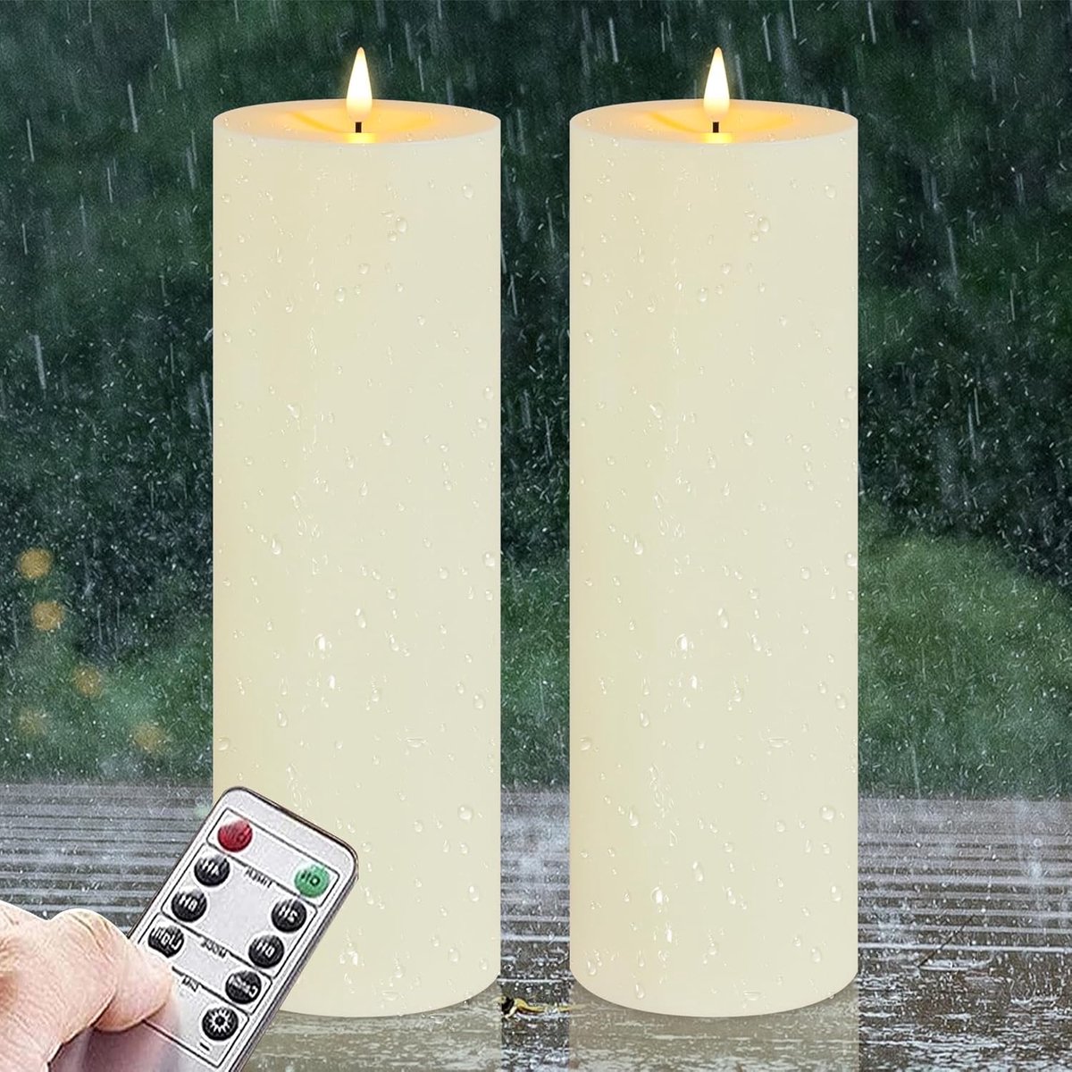 10 cm x 30 cm waterdichte vlamloze ledkaarsen met afstandsbediening, timer, werkt op batterijen, flikkerend, grote ivoorkleurige kunststof kaarsen voor buiten (lange levensduur, 420